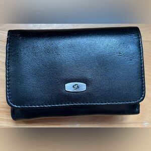 Black Leather Wallet with Silver Accent